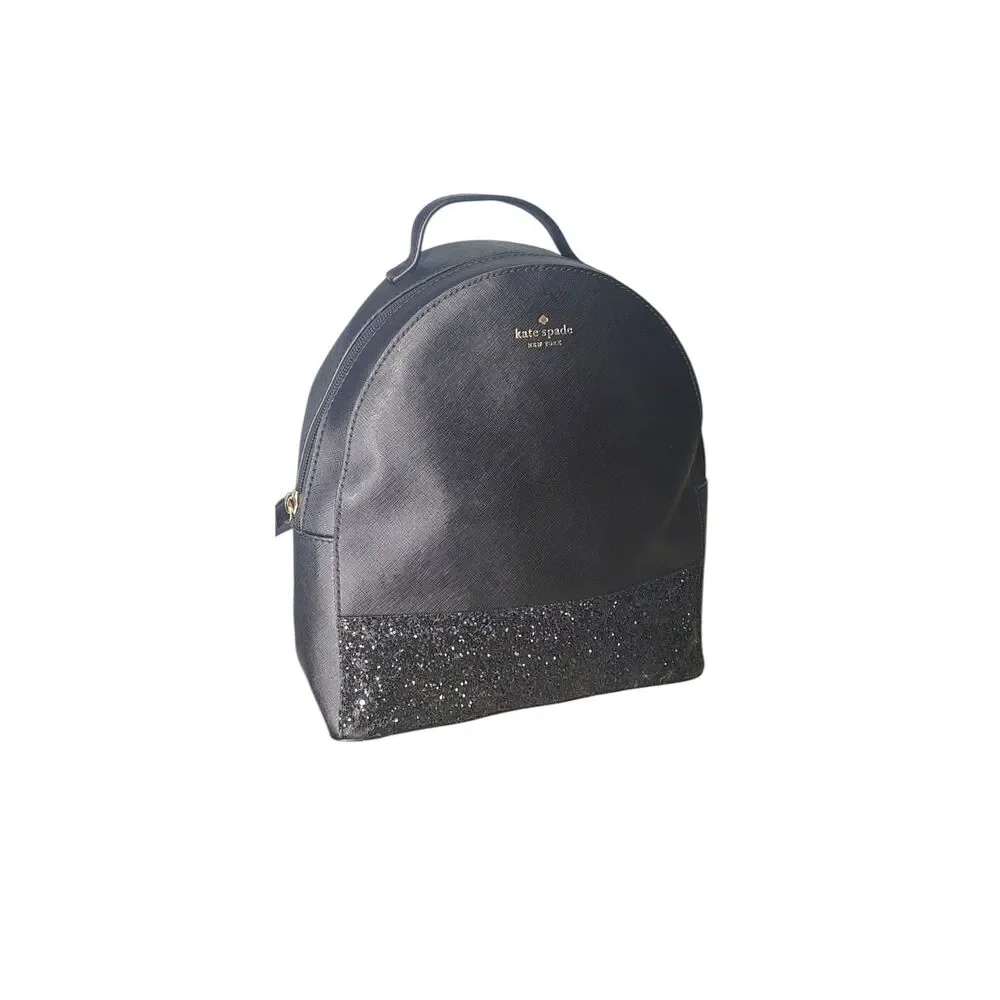 Kate Spade Mini Backpack Black Glitter Accent Saffiano Leather Small Bag